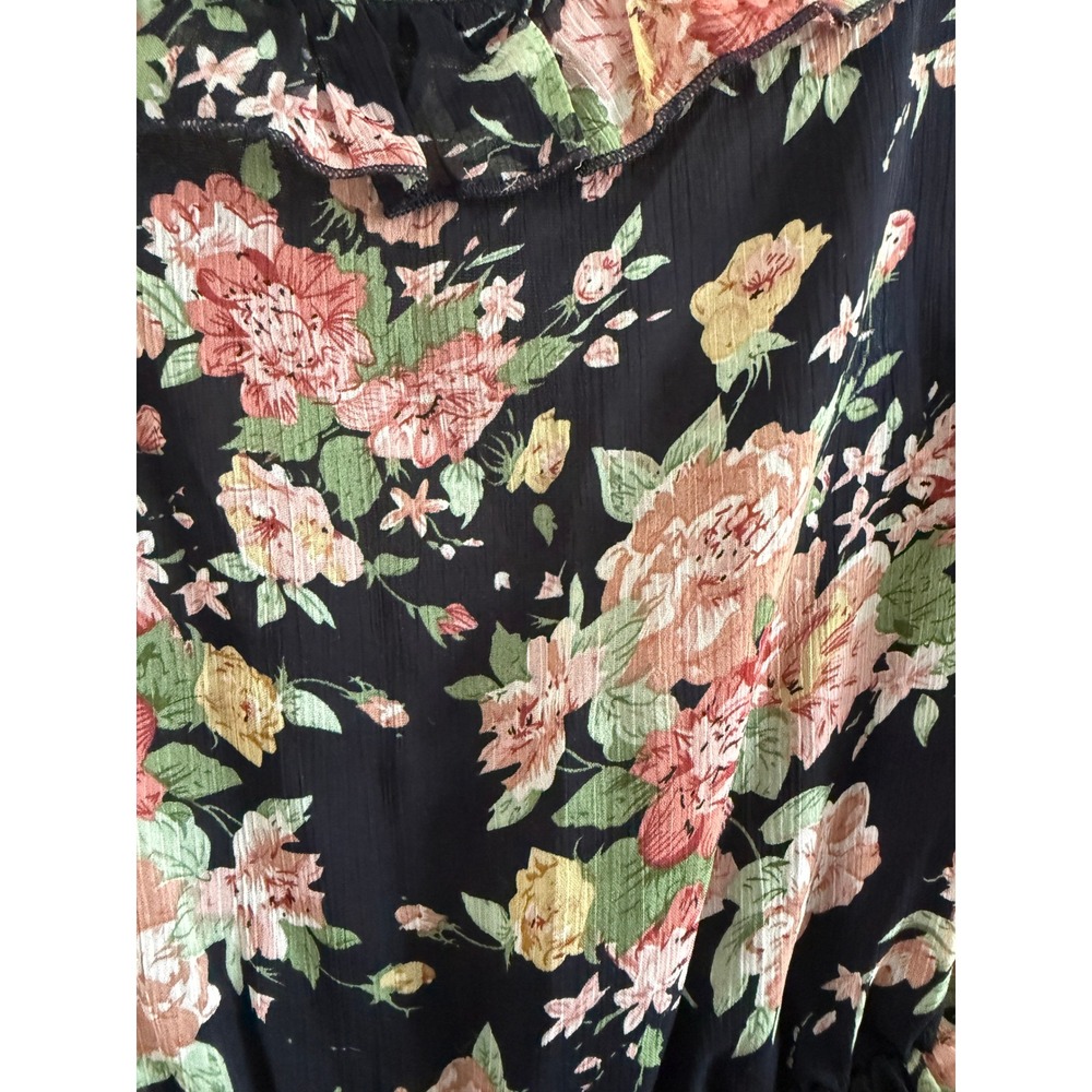 Miss Fox Delight Floral Babydoll Top Ruffle V-Neck Tiered Bell Sleeve Blouse - Picture 6 of 11